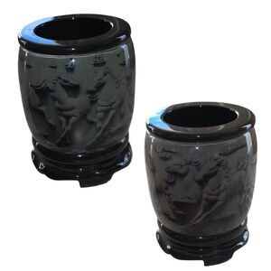 Vintage Rotating Pen Holder Carved Horse Motif Desk Organizer Resin Brush Pot